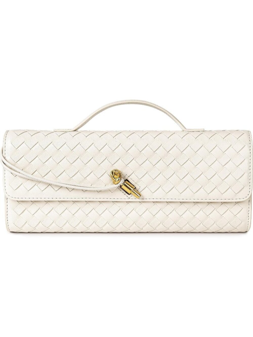 Womens Cream Beige Woven Vegan Leather Clutch Purse Formal Evening Crossbody Bag